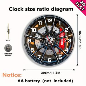 TEMU 2D 평면. 1개. 나무 벽시계 - 빨간색 클램프 자동차 휠 걸이 시계 - 침실, 거실, 사무실, 주방 및 욕실을 위한 완벽한 장식 - 12/14인치 (AA 배터리 미포함)