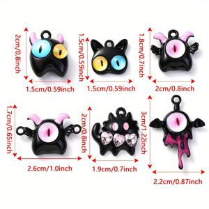 TEMU 6개 iYOE 귀여운 블랙 캣 데빌 몬스터 참 - 반짝이는 눈, 핑크 보석 & 화려한 컬러의 고딕 액세서리 세트 (반지, 목걸이, 팔찌용) - 여성, 아내, 여자친구를 위한 완벽한 선물
