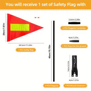 TEMU 1세트, 자전거 안전 깃발/오렌지 깃발, 높이 조절 가능, 고강도 유리섬유 기둥, 폴리에스터 풀컬러 내구성 방수 깃발, 반사 안전 경고 깃대, 자전거, 비치 바이크, 지붕 등에 사용|전기자전거