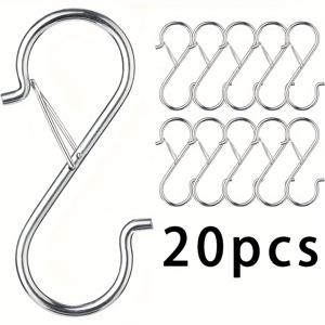 TEMU S자형 걸이용 후크, 3.5인치(약 9cm) 실버 헤비듀티 S-후크, 안전 잠금장치 포함, 옷걸이, 화분걸이, 주방용품, 냄비, 팬, 가방 걸이용. 꼬인 디자인의 S-후크. 핸드백 걸이용 안전 잠금장치가 있는 안전 S-후크, 후크|다리미