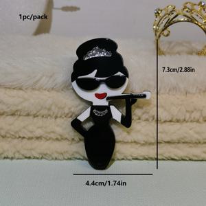 TEMU 1개 블랙 아크릴 브로치 핀 - 화려한 파티 & 웨딩 액세서리, 반짝이는 합성 스톤과 마이크 디자인, 여성용 가벼운 패션 핀, 사계절 착용 가능, 특별한 행사용, 우아한 모티프, 세밀한 장식, 스타일 애호가를 위한 피스