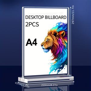 TEMU 아크릴 간판 홀더 2개 세트, 탁상형 메뉴 디스플레이 스탠드, 데스크탑 디스플레이 랙, 종이 홀더, 레스토랑, 사무실, 가정 및 상점에 적합.