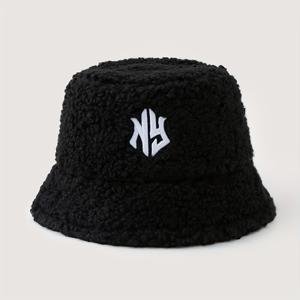 TEMU 여성용 3D 자수 NY 램브 피셔맨 모자, 가을/겨울 외출복으로 적합한 따뜻한 의상.|벙거지모자