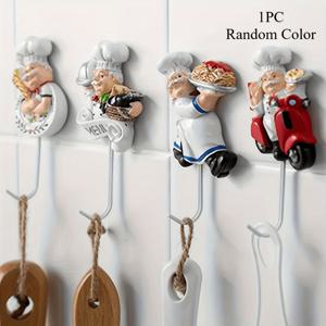 TEMU 1개 랜덤 셰프 피규어 벽걸이 후크 - 집, 정원, 차고 정리 및 셰프 장식을 위한 접착식 걸이 랙이 있는 장식용 열쇠 후크 - 쉬운 설치 및 공간 절약 디자인