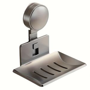 TEMU 1개 모던 그레이 금속 비누 거치대 (흡착식) - 벽걸이형, 드릴 필요 없는 욕실 수납 선반, 세안용품 보관함, 쉬운 설치, 흔적 없음, 곡선형 비누 받침대, 효율적인 배수 설계