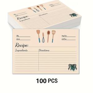 TEMU 4x6 레시피 카드 100세트 - 양면, 무광택 표면, 변색되지 않는 판지 - 빈 레시피 카드, 결혼식, 신부 파티, 집들이 선물에 적합 - 영어 언어, 주방 테마 디자인