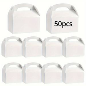 TEMU 50개 백색 종이 선물 상자 핸들 - 3.35인치 x 6.3인치 x 3.54인치 - 내구성 DIY 페인트 가능한 파티 선물 상자 결혼식, 생일, 졸업식 및 더 많은 선물 상자