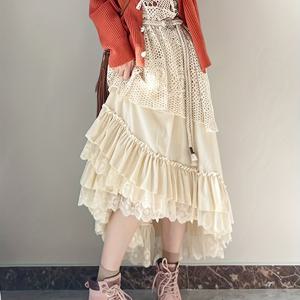 TEMU 여성용 빈티지 레이스 트림 A라인 스커트 드레스 - 비대칭 밑단 플레어 미디 길이 드레스, 레이어드 스커트, 단색 (화이트/베이지/네이비) 봄/가을용, 손세탁 가능 웨딩 게스트, 교회 및 세미 포멀 의상 - 2025 신상 스타일|여성원피스|빈티지|드레스