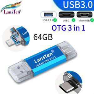 TEMU 랜스텐 16GB/32GB/64GB/128GB 3-in-1 USB C 플래시 드라이브 USB-A+Type-C 듀얼 드라이브 OTG 고속 USB C 저장 장치 스마트폰/태블릿/컴퓨터 호환