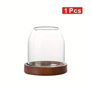 TEMU 1pc 빈티지 유리 식기 정리기 - 높은 및 낮은 사양, 포크, 숟가락, 및 다기능 보관에 이상적, 주방 또는 테이블에 완벽, 주방 식기 홀더|빈티지 유리 주스|유리 주스와 나무 베이스