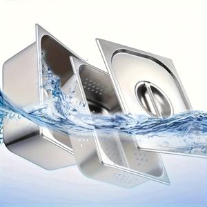 TEMU 3개 스테인리스 스틸 찜기, 튀김기 호텔 준비 테이블 식품 구멍 판 1/2 사이즈 세트, 다용도, 다기능, 식품 보관 용기, 뷔페, 준비, 식품 가열에 적합 (만화용)