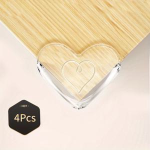 TEMU 4pcs 하트 모양 투명 테이블 코너 프로텍터 - 하트 & 잎 디자인의 충돌 방지 보호대, 홈 오피스 가구용 내구성 있는 PVC 안전 경계, 날카로운 코너 보호, 가구 안전 업그레이드, 현대적인 장식 터치, 부드러운 마감