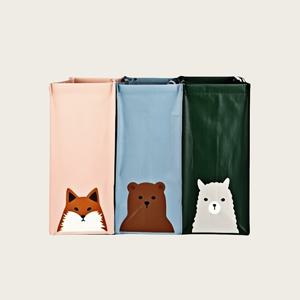 TEMU 세 가지 칸으로 연결된 실내 분류 가방, 귀여운 동물 패턴의 쓰레기 분류 가방, 손잡이 포함, 접고 보관 용이, 침실, 주방, 욕실 및 세탁실에서 사용하기에 적합, 더러운 옷 보관에 이상적.|쓰레기통