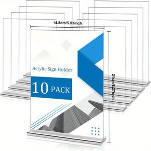 TEMU 10개입 양면 아크릴 사인 홀더 - 8.5x11 인치 투명 탁상 디스플레이 스탠드, 조립 불필요, 메뉴·파우치·행사·사무실 이벤트용, 다목적 배치 가능, 현대적인 정리대, 견고한 스탠드, 파티 소품 정리함