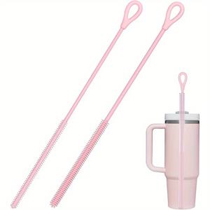 TEMU 실리콘 빨대 청소 브러시, 2pcs 초장 빨대 청소 브러시, 빨대 청소 브러시, 스탠리 빨대 브러시 브리스틀, 금속 유리 빨대, 음료 뚜껑 (검정색)