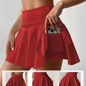 TEMU 여름 스포츠 스커트 (포켓 포함), 하이웨이스트 화이트 테니스 스커트 반바지 (노출 방지 디자인), 투인원 스타일, 골프, 배드민턴 및 피트니스 활동에 적합, 사이드 포켓 포함 (야외 러닝 및 운동용)