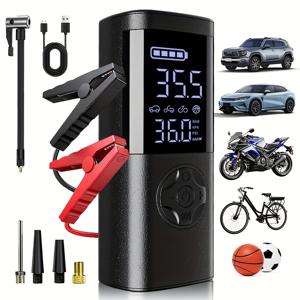 TEMU 긴급 차량 점프 스타터 & 타이어 공기 주입기 2-in-1 - 빠른 시동 차량 전원, LED 디스플레이, 손전등 및 USB 고속 충전, 올인원 디자인으로 배터리 방전 및 펑크 문제 해결, 차량 시동 도구, 고품질 및 내구성|타이어|후레쉬