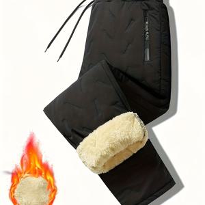 TEMU 남성용 새로운 플리스 안감 팬츠, 두꺼운 캐주얼 스포츠 바지