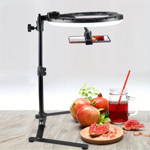 TEMU 라이브 스트리밍, 셀카, 뷰티 조명 및 탁상 사진용 기어 헤드가 있는 1개 조절 가능한 금속 삼각대 - 스마트폰 호환, 배터리 불필요