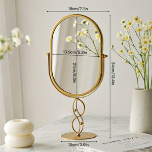 TEMU 1pc 우아한 오발 메이크업 거울, 금색 프레임 - 360° 뷰, 3가지 색상(해군/화이트/베이지), 배터리 필요 없음, 침실, 기숙사, 욕실용 휴대용 - 럭셔리 데스크탑 반려 거울, 기숙사 룸 액세서리, 해양 테마 장식, 세련된 디자인