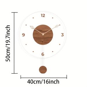 TEMU 1개 글로우틱 모던 벽시계 - 무소음, 투명 아크릴 다이얼과 나무결 잎사귀 바늘 - 거실, 침실, 사무실, 주방용 - 배터리 구동 (AA 배터리 별도) - 우아한 홈 데코 시계, 현대적인 디자인, 내구성 강한 스타일리시 타임피스, 오피스 프로페셔널용