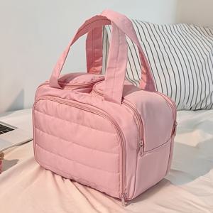 TEMU 새로운 패셔너블 여성용 경량 여행 메이크업 백, 전면 포켓과 두 개의 대형 메쉬 포켓이 있는 4구획 디자인, 투명 바닥 수납 소품 가방, 탄력 있는 끈으로 메이크업 브러시 홀더, 네 가지 색상으로 제공