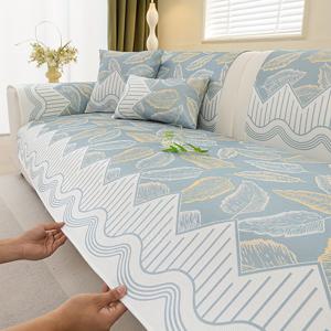 TEMU 여름 아이스 소파 쿠션, 반려동물 스크래치 방지 및 세탁기 사용 가능, 현대적인 추상 웨이브 플로럴 패턴, 2025년 신형 고중량 디자인, 2/3/4인용 소파에 적합, 침실/사무실 홈 데코