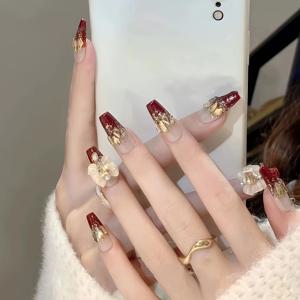 TEMU 10개 중간 사다리 보우 타이 스택된 하트가 있는 대비되는 색상의 우아한 스타일, 수제 웨어러블 네일. 세련된 분위기의 신년 배틀 아머, 로 섬세하게 제작되었으며, 밝은 피부톤과 우아한 미모를 선보입니다.