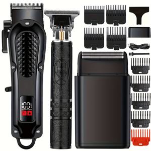 TEMU 남성용 그루밍 키트, 전기 헤어 클리퍼 세트, 면도 및 트리밍, 이발, USB 충전식 LCD 디스플레이, 다목적 선물 - 아버지에게 딱 맞는 완벽한 헤어커팅 세트