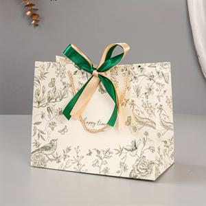 TEMU 10개 빈티지 플로랄 선물 가방, 네이비 블루 & 골든 새틴 리본 보우 - 결혼식, 생일, 휴일에 사용하는 우아한 화이트 페이퍼 가방 - 소매점 및 개인 선물용 고품질 장식 포장, 개인 선물 가방| 종이 선물 가방