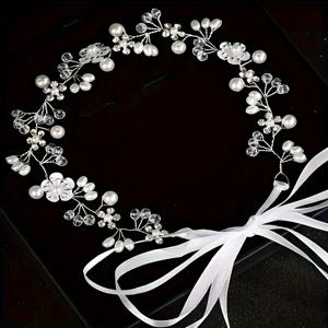 TEMU 수제 웨딩 티아라 크라운, 플로럴 비즈 & 모조 신부 헤어피스, 장식 플로럴 디자인, 스타일 웨딩 헤어피스, 프롬, 브라이덜 파티 헤어 크라운
