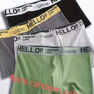 TEMU HELLO 남성용 스타일리시 드로즈 4종 세트. 편안한 중간 신축성 소재, 올 시즌에 적합한 단색, 캐주얼 , 모던한 디자인과 부드러운 질감의 편안한 속옷.