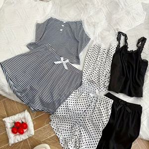 TEMU Syz 여성용 6피스 레이스 트림 3피스 세트, 캐주얼 캐미솔 및 반바지 잠옷 세트