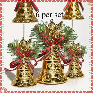 TEMU 6개의 금색 크리스마스 벨 컬렉션 - 나무와 집을 장식하는 즐거운 플라스틱 장식품, 축하 행사에 이상적