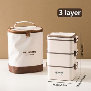 TEMU 1개 스테인리스 스틸 사각 칸막이 다층 도시락 - 커트러리 포함 대용량 도시락, 1단/2단/3단, 성인, 학교, 사무실, 식당, 학교 기숙사, 캠핑 피크닉 및 해변에 적합