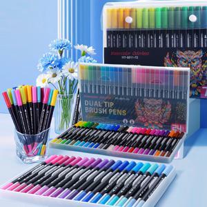 TEMU 24개 듀얼팁 아트 페인팅 펜 세트 - 듀얼엔드 마커, 휴대가 편리한 그립감, 휴대용 보관 가방, 손그림 디자인 - 예술가, 학생 및 애호가를 위한 전문 문구 선물