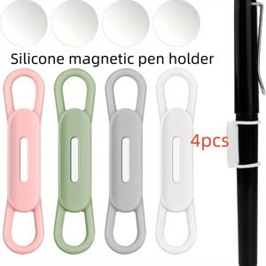 TEMU 펜을 위한 실리콘 자석 홀더 4개 세트. 냉장고, 사물함, 화이트보드 및 책상에 적합 - 4가지 색상의 마커 홀더 포함, 생생한 디자인으로 실리콘 재질에 자석이 사용되었습니다.