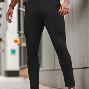 TEMU 남성용 포켓 스타일리시 캐주얼 바지, 레귤러 허리, 스위트 및 캐주얼 웨어 모두에 적합한 다용도 롱 트라우저.