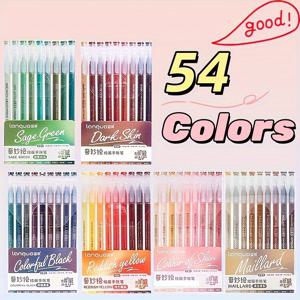 TEMU LANGUO 54색 젤 펜 세트 - 부드러운 필기감, 노트북, 스케치, 저널링 및 예술 프로젝트용 생생한 색상 - 인체공학적 그립, 내구성 있는 잉크, 고품질 마커가 있는 전문 아트 용품, 창의적인 저널링 필수품, 슬림한 펜 디자인, 부드러운 필기 펜, 와이가미 젤 펜, 젤 잉크 베이지, 젤 크레용, 학교 용품, 쓰기용 펜, 지울 수 있는 펜