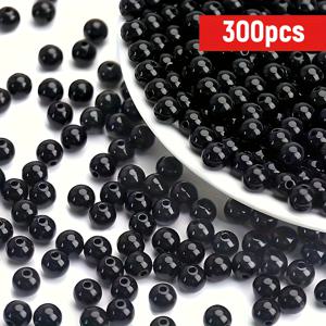 TEMU 300개 8mm 검정색 비즈, 팔찌, 목걸이, 키링 등 주얼리 제작에 적합하며 수제 프로젝트에 완벽합니다.