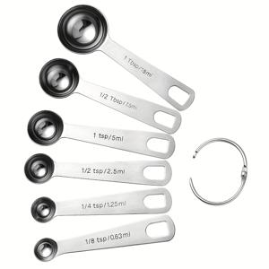 TEMU 6개 스테인리스 스틸 계량 스푼 세트, 건식 및 습식 성분 스쿱, 측정 및 인치, 액체, 단체 및 분말용 쌓을 수 있는 주방 도구, 휴대용 후크 포함 - 베이킹 액세서리, 요리 필수품, 주방 액세서리, 베이킹 도구 및 장비, 주방용품, 베이킹용 계량 스푼과 스푼 세트, 주방용품, 베이킹용 계량 스푼, 다각형 계량 스푼