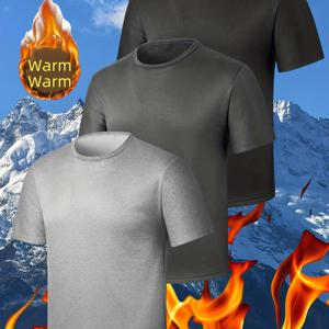 TEMU 캐주얼 웨어에 적합한 가을/겨울 러닝에 적합한, 두꺼운 기모 안감 라운드넥 반팔 상의 세트|반팔티|티셔츠|남자셔츠