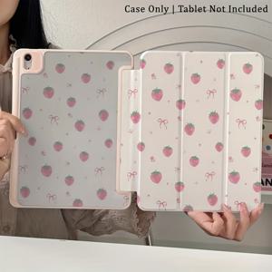 TEMU 딸기 핑크 벚꽃 귀여운 디자인 iPad 케이스, 3단 스탠드 & 펜 슬롯, 스크래치/미끄럼/낙하 방지 커버, iPad 10세대/9세대/8세대/7세대, iPad Air/Pro 10.9/10.2/9.7/10 인치 호환 - 핑크 태블릿 케이스