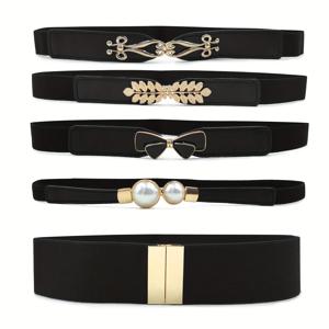 TEMU 패셔너블하고 미니멀한 멀티펑셔널 여성 허리벨트 5개 세트, 코트, 스웨터, 청바지, 드레스에 적합, 기하학적 모양의 합금 버클 디자인(잎, 나비, 아이리스) - 캐주얼 복장에 이상적, 허리 조임 벨트,의상 성형 액세서리,멀티펑셔널 벨트 팩,합금 버클 벨트,아이리스 버클 디테일, 디자인,세탁 불가 액세서리,합금 금속 버클