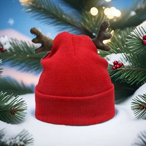 TEMU 솔리드 컬러 크리스마스 사슴뿔 아크릴 비니 | 가볍고 통기성이 좋은 포근한 액세서리, 크리스마스 이브용 심플 패션 겨울 모자 (여성 & 남성)