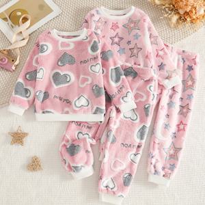 TEMU 4pcs 아기 여아 겨울 바지 세트 | 기하학 패턴의 귀여운 긴팔 긴 바지, 캐주얼 스타일, 약간의 스트레치 원단, 레귤러 핏, 야외 활동에 적합