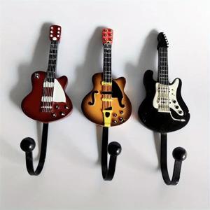 TEMU 빈티지 악기 모양 벽걸이 후크 3pcs - 나무 기타, 베이스, 바이올린/하프 모양 장식 - 헤비듀티 음악 테마 행거, 홈, 바, 카페, 음악실용 - 튼튼한 수납 (쉬운 설치, 나사 필요 없음), 2D 평면|행거