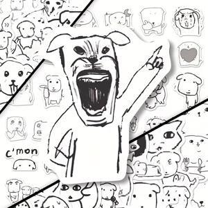 TEMU 81개 라인 아트 강아지 스티커 - 추상화 그림 스타일, 재사용 가능한 흑백 만화 이모티콘 (휴대폰 케이스, 노트북, 태블릿용) – 강아지 애호가를 위한 예술 선물, 고품질 장식용 애완 동물 데칼, Bonitos 스티커, 웃긴 스티커