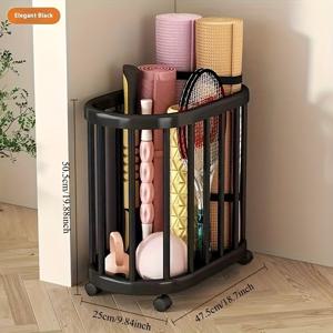 TEMU 4륜 부드러운 이동이 가능한 튼튼한 플라스틱 모바일 수납 바구니 - 요가 매트/스포츠 장비/헬스장 액세서리 보관에 적합, 강력한 구조 & 쉬운 다기능 정리함, 다양한 칸막이가 있는 가정 및 헬스장 정리용으로 이상적|요가