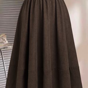 TEMU 여성용 코듀로이 A라인 스커트, 신상 가을/겨울 하이웨이스트 패치워크 우산 스커트, 탄력성 허리 미디 스커트